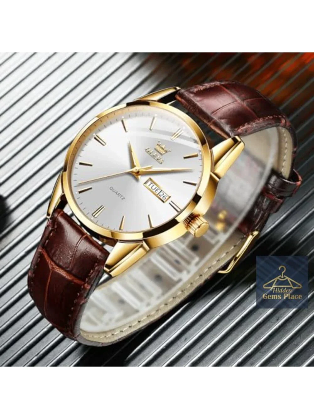 Men's Casual Leather Watch, Three-Hand Analog Stainless Steel Luminous Quartz